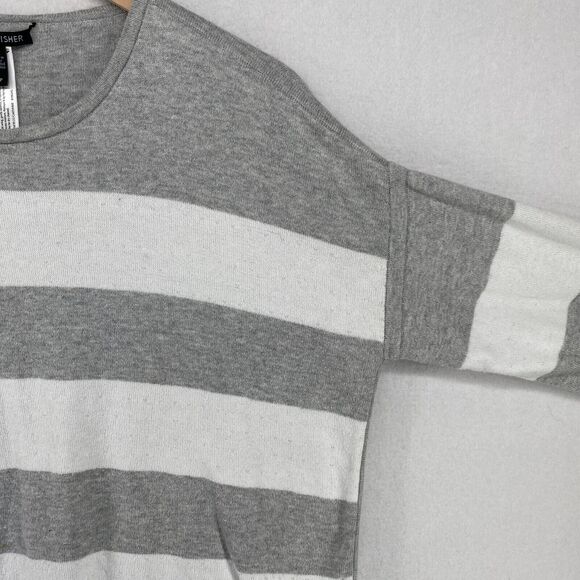 EILEEN FISHER Sweater S Organic Cotton Striped Reversible Pullover Gray White - Picture 7 of 14